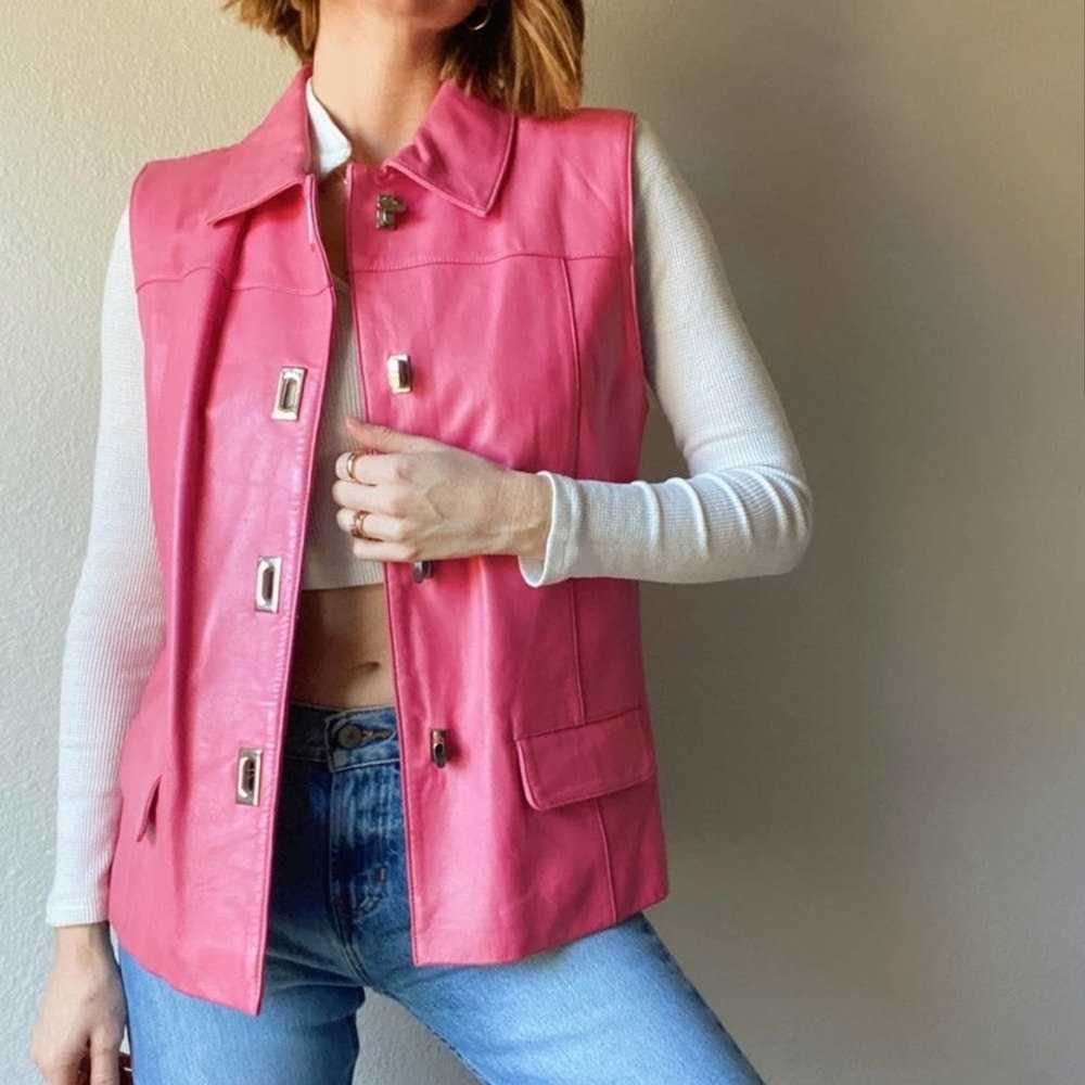 Vintage Genuine Pink lamb Leather vest ribbed kni… - image 2