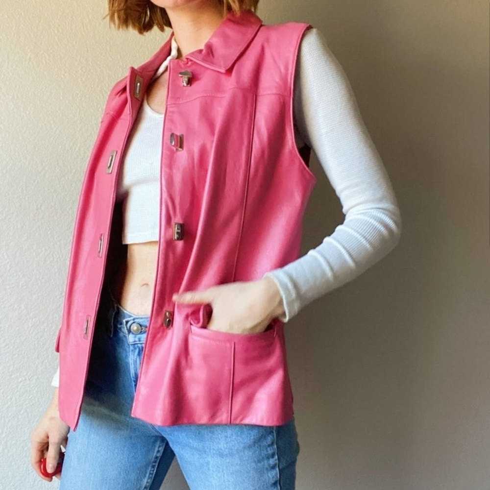 Vintage Genuine Pink lamb Leather vest ribbed kni… - image 3