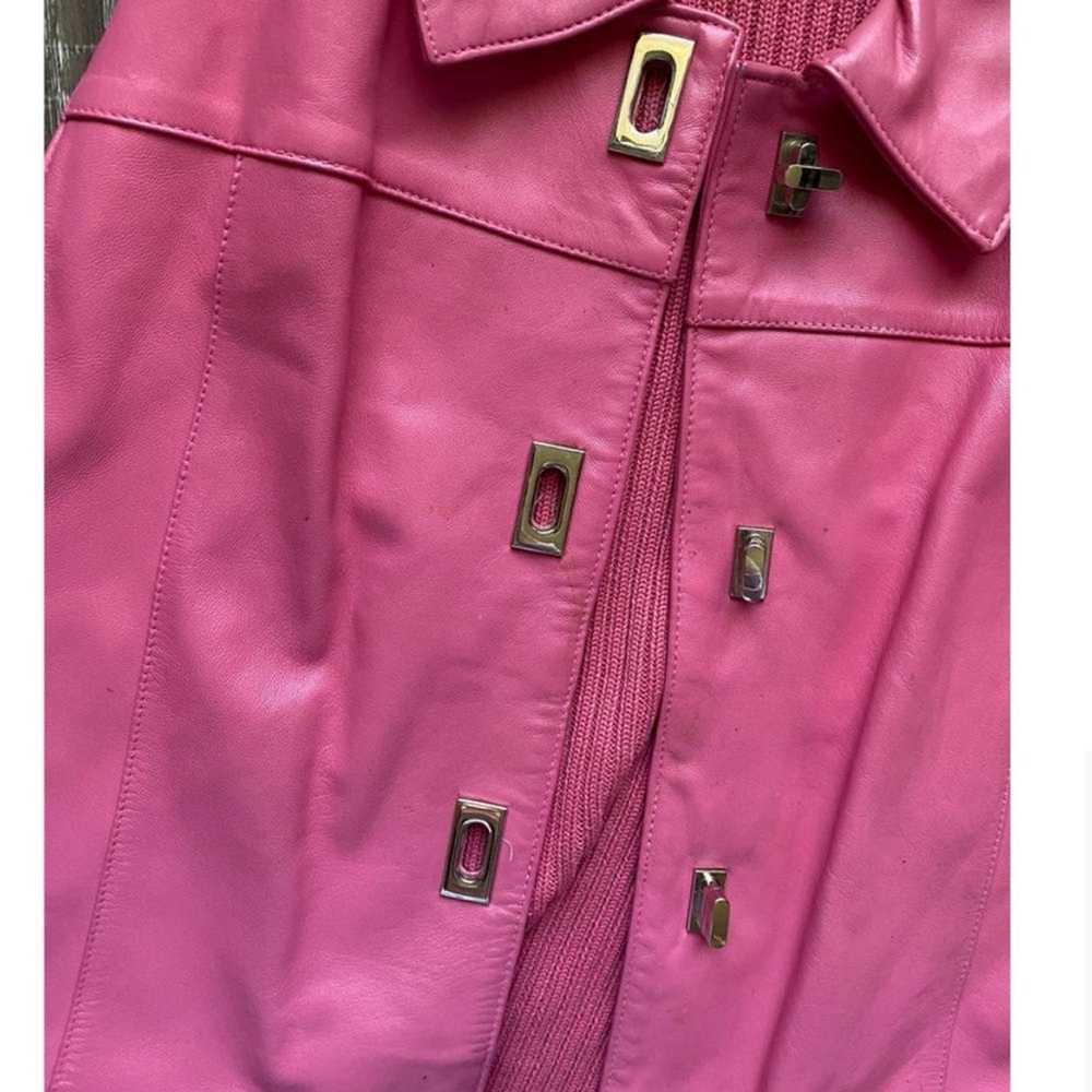 Vintage Genuine Pink lamb Leather vest ribbed kni… - image 6