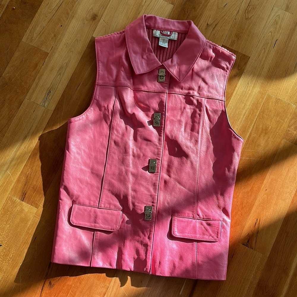 Vintage Genuine Pink lamb Leather vest ribbed kni… - image 8