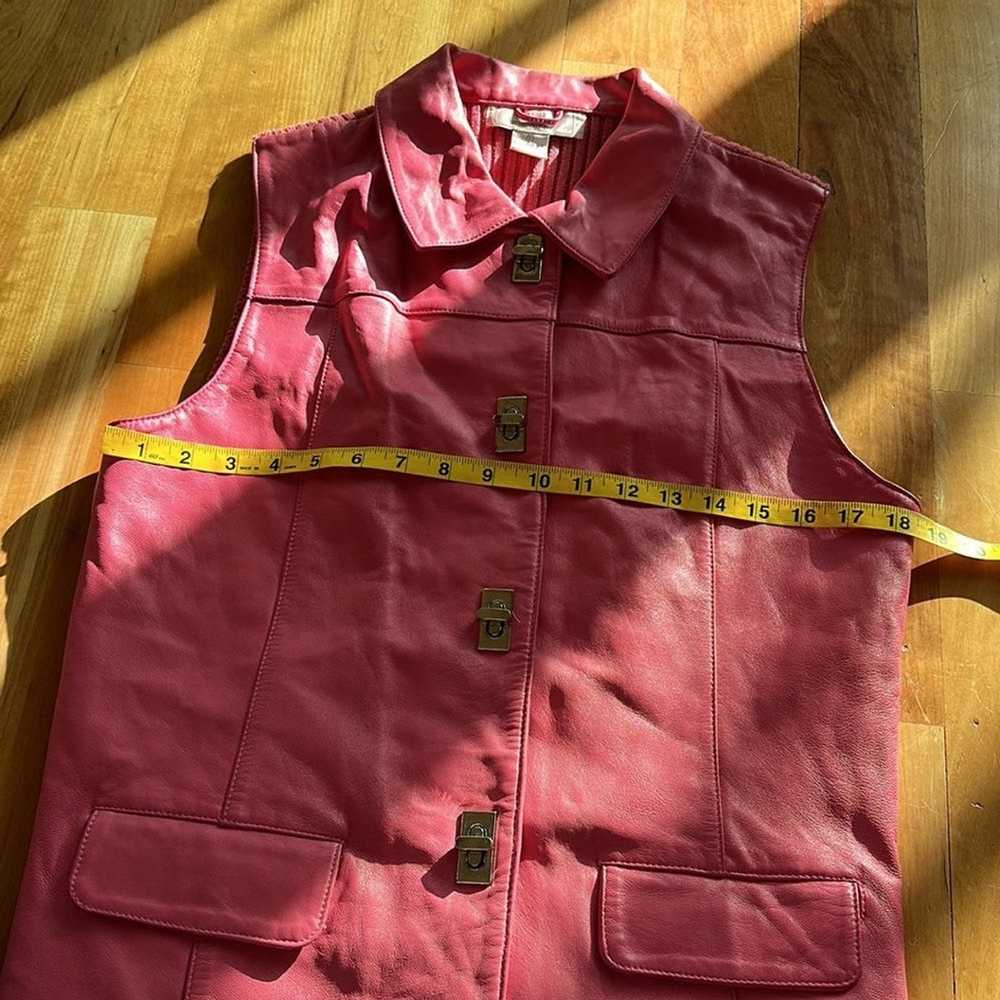 Vintage Genuine Pink lamb Leather vest ribbed kni… - image 9