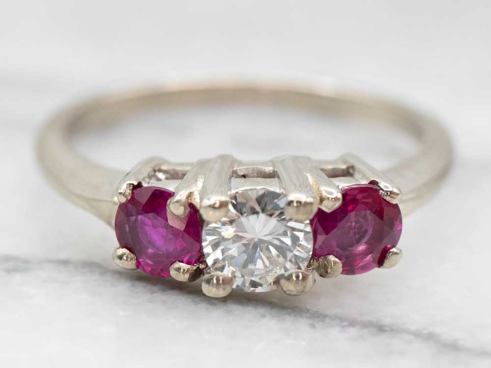 Exquisite Diamond and Ruby Three Stone Ring - image 1
