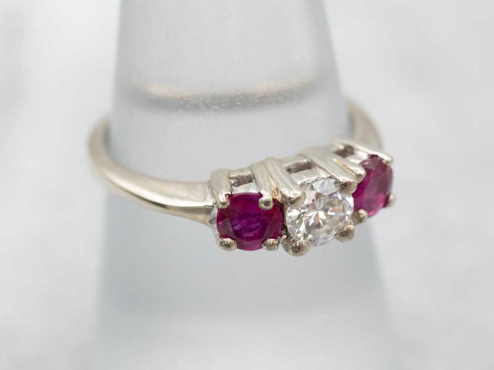 Exquisite Diamond and Ruby Three Stone Ring - image 3