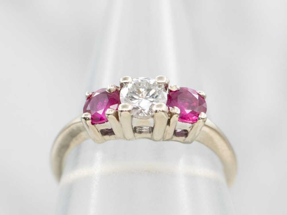 Exquisite Diamond and Ruby Three Stone Ring - image 4