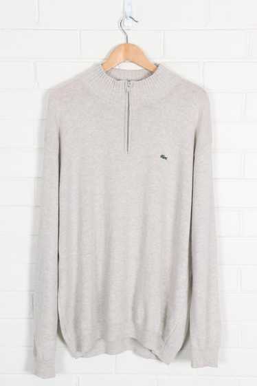 LACOSTE Cream & Grey Embroidered 1/4 Zip Up Sweate