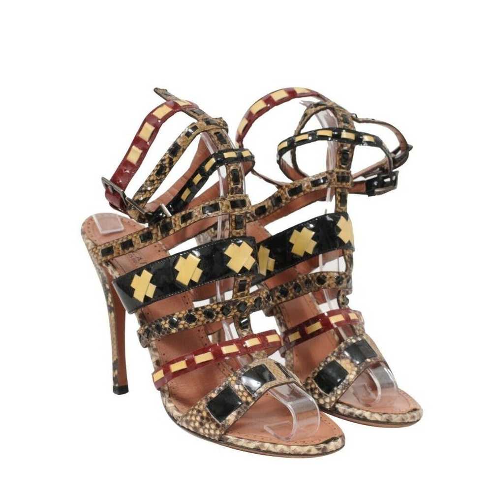 Alaia Black Red Tan Python Strappy Sandals - image 11