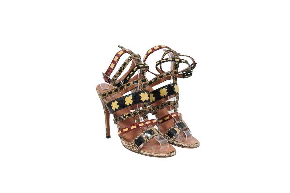 Alaia Black Red Tan Python Strappy Sandals - image 1