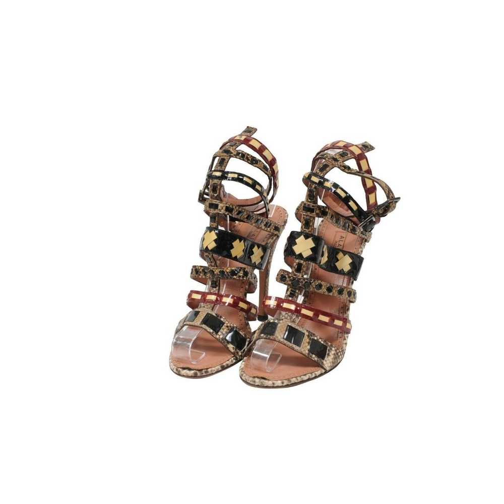 Alaia Black Red Tan Python Strappy Sandals - image 3