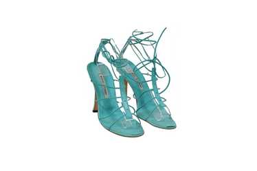 Manolo Blahnik Teal Blue Lace Up Sandals - image 1