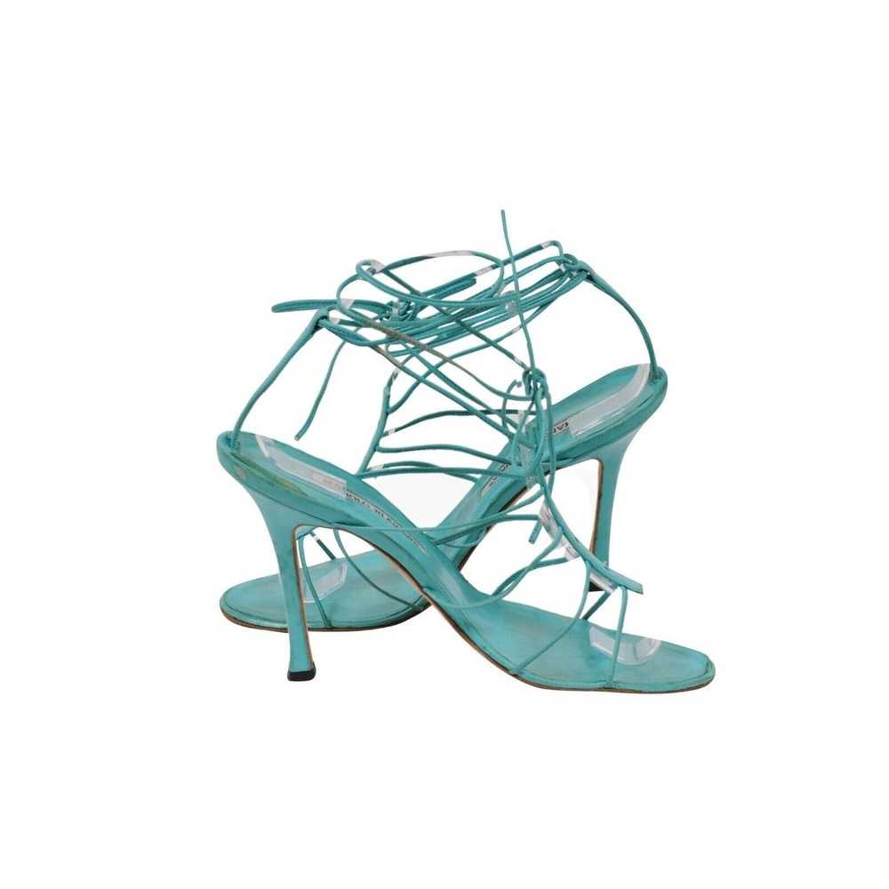 Manolo Blahnik Teal Blue Lace Up Sandals - image 6