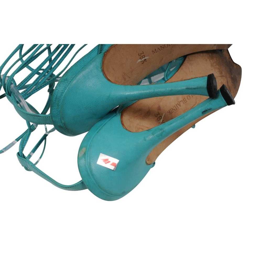 Manolo Blahnik Teal Blue Lace Up Sandals - image 8