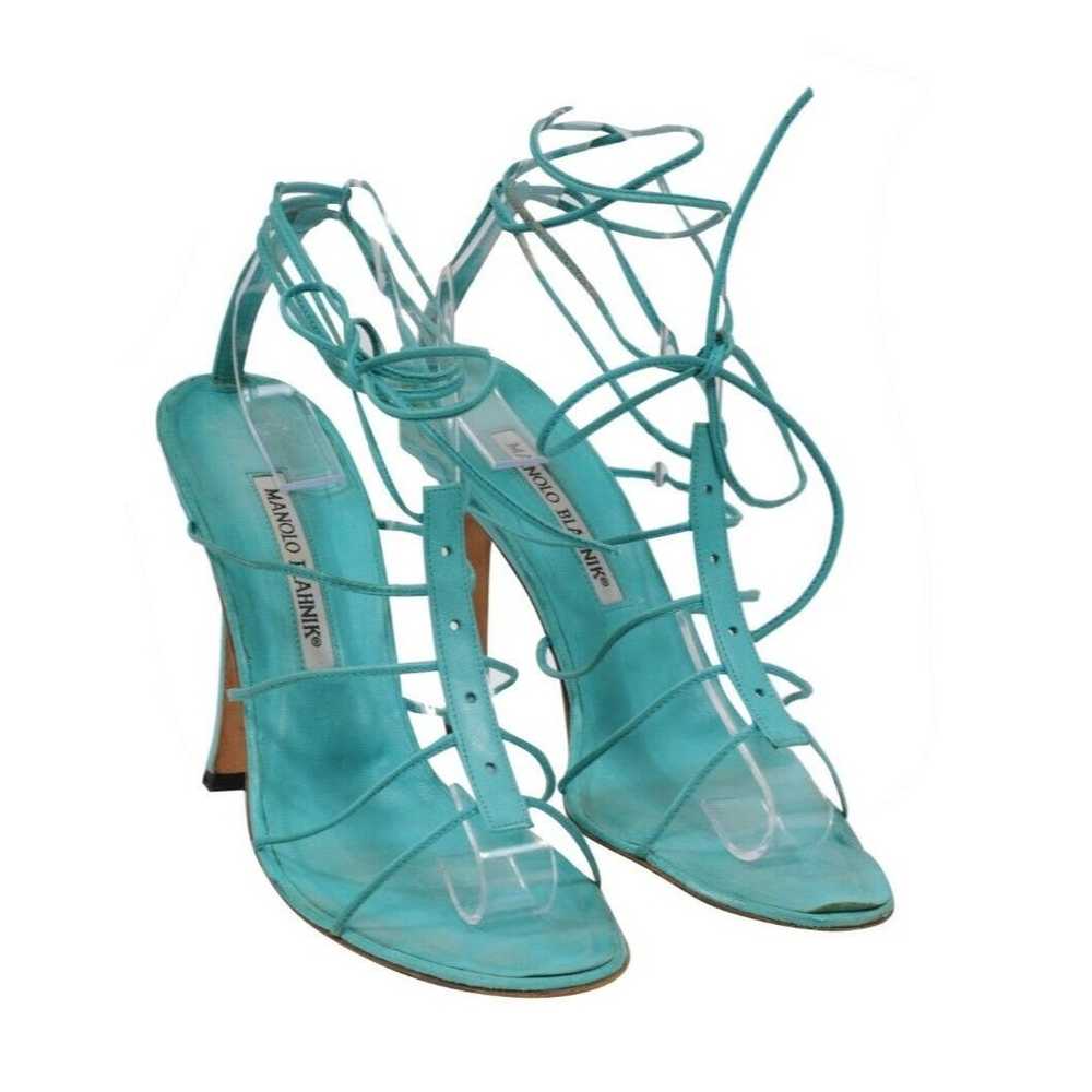 Manolo Blahnik Teal Blue Lace Up Sandals - image 9