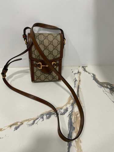 Gucci Horsebit 1955 Logo Canvas Phone Bag Box Shoulder Messenger Bag Mini  in Gray