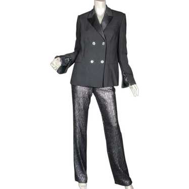1996 Gianni Versace Couture Black Sequin Tuxedo S… - image 1