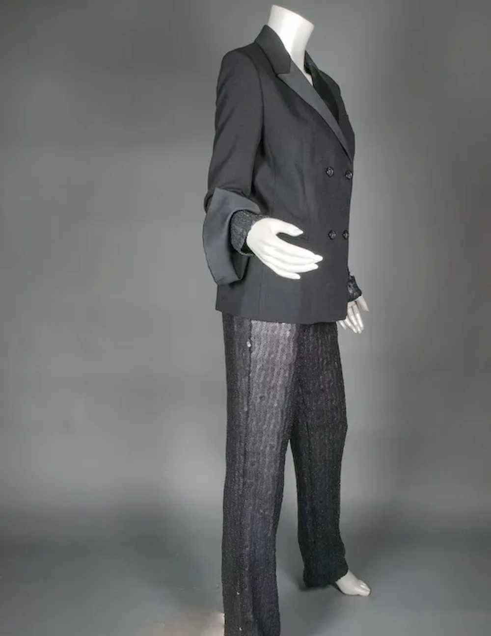 1996 Gianni Versace Couture Black Sequin Tuxedo S… - image 4