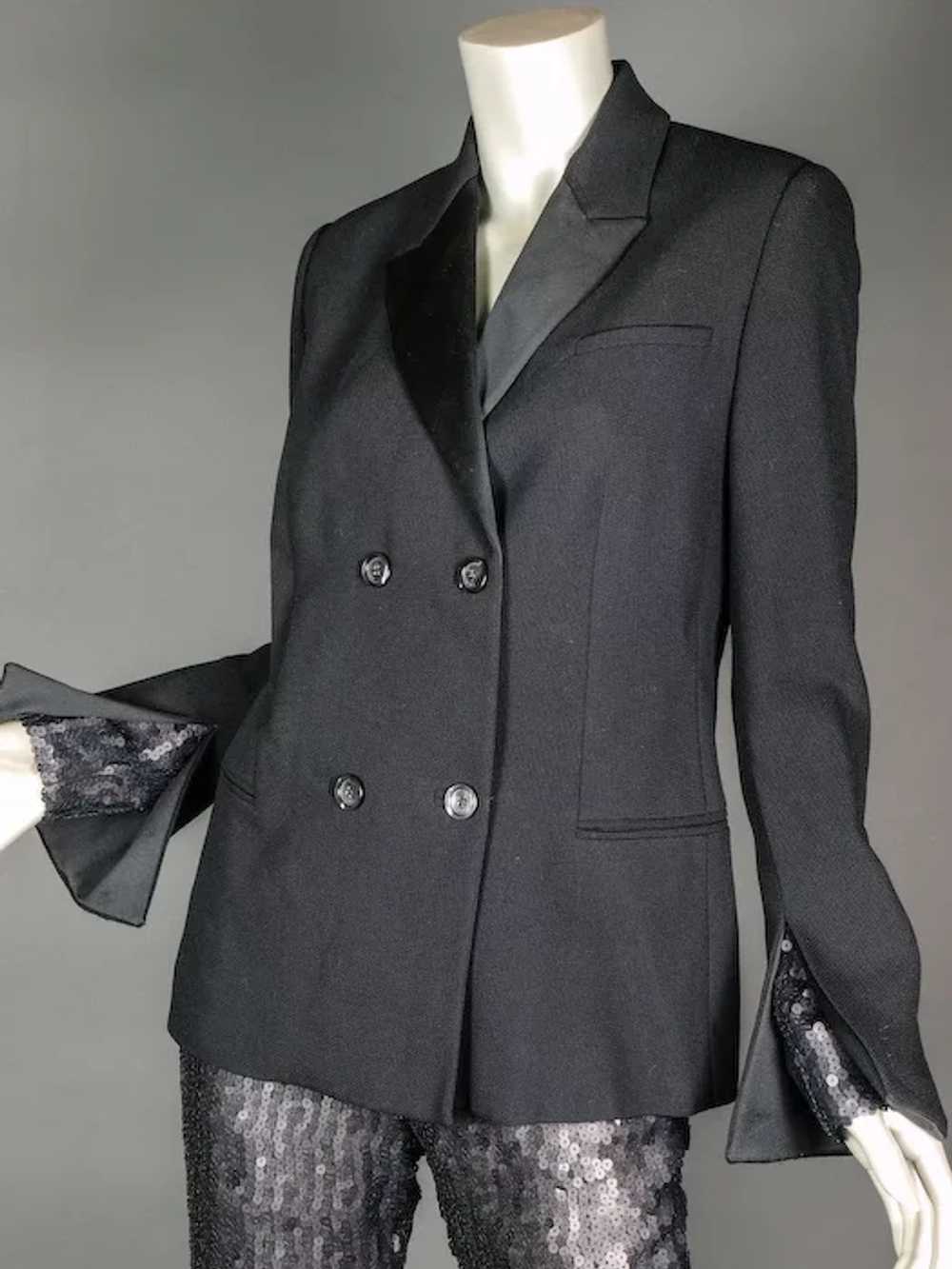 1996 Gianni Versace Couture Black Sequin Tuxedo S… - image 6