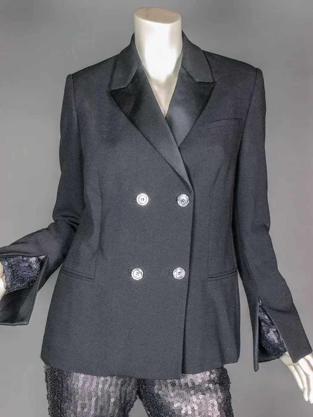 1996 Gianni Versace Couture Black Sequin Tuxedo S… - image 9