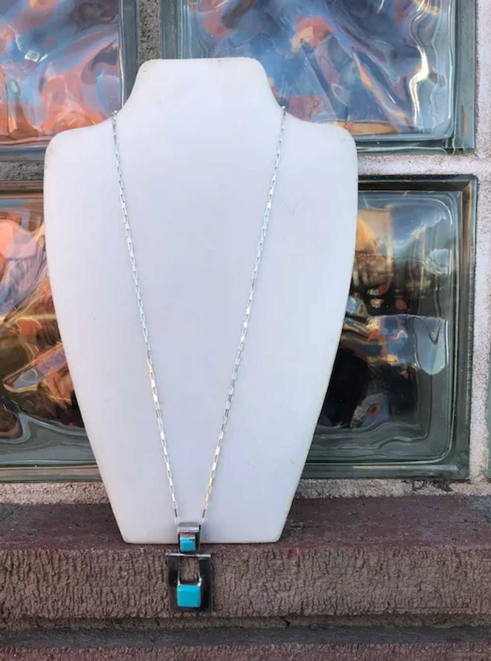 1980s Modernist Turquoise & Silver Necklace 24 In… - image 5