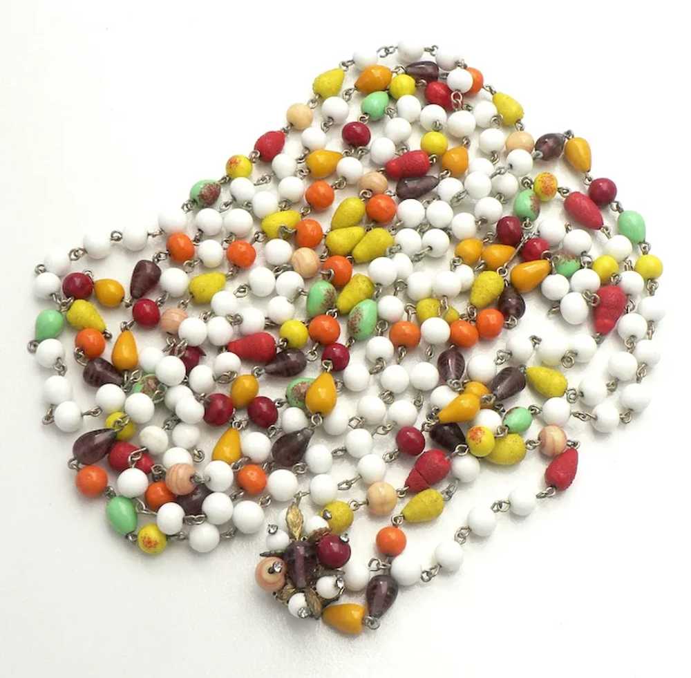 Retro Fruit Salad Necklace Milk Glass and Multi-c… - image 2