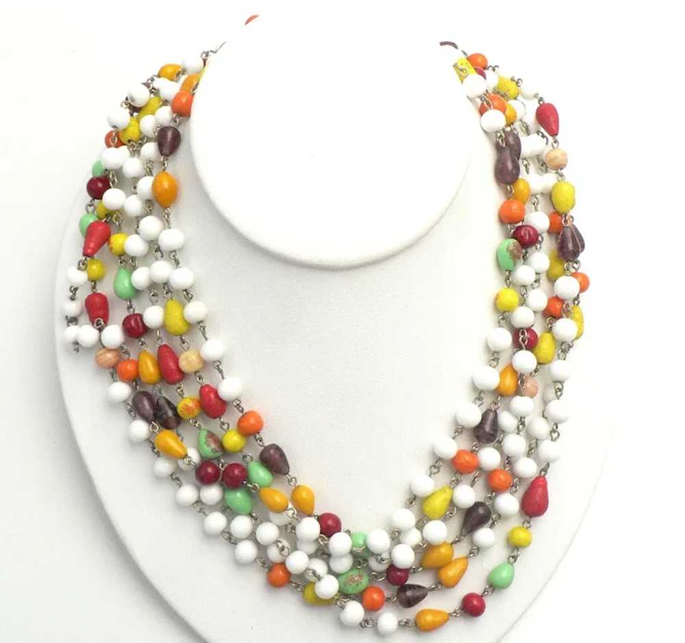 Retro Fruit Salad Necklace Milk Glass and Multi-c… - image 4