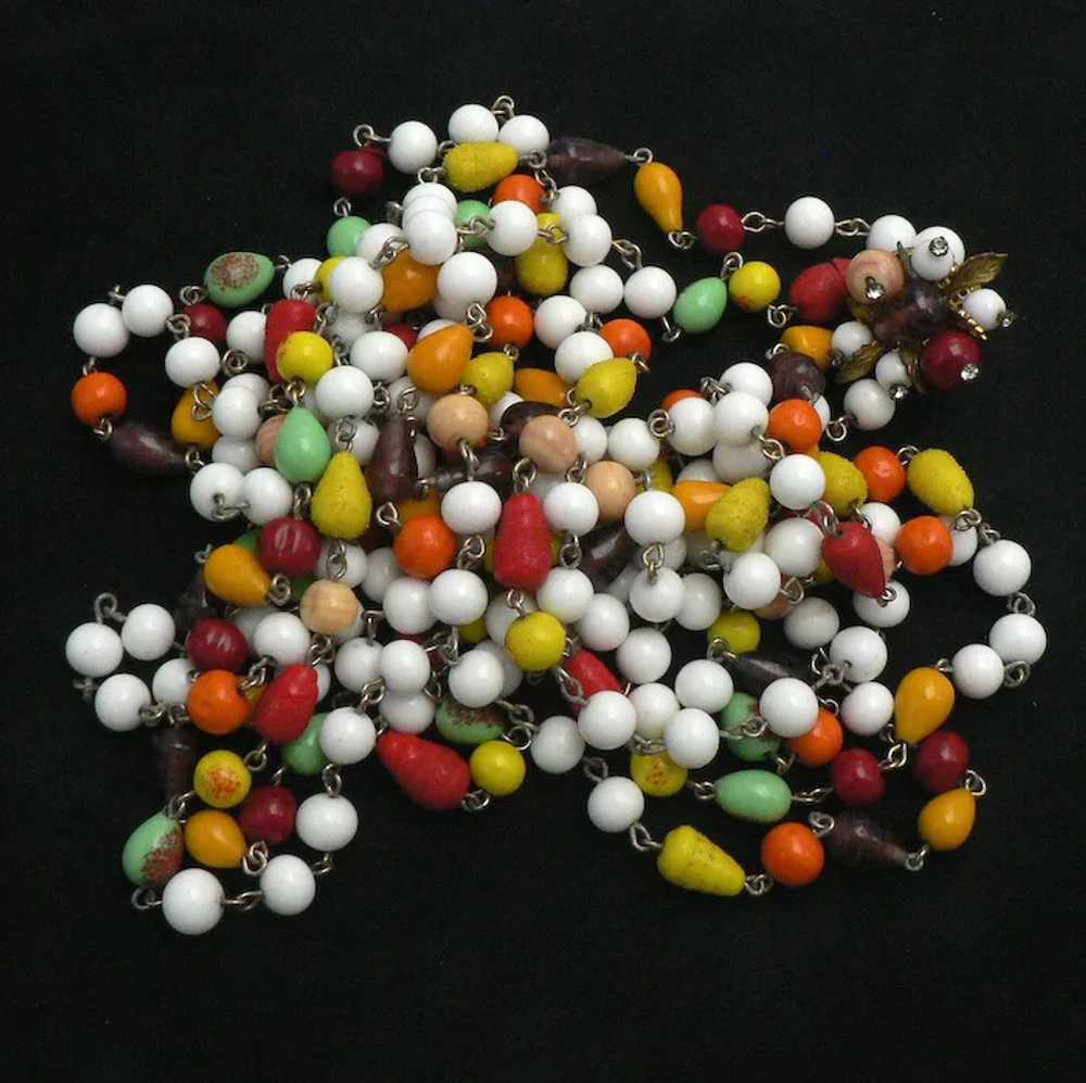 Retro Fruit Salad Necklace Milk Glass and Multi-c… - image 6