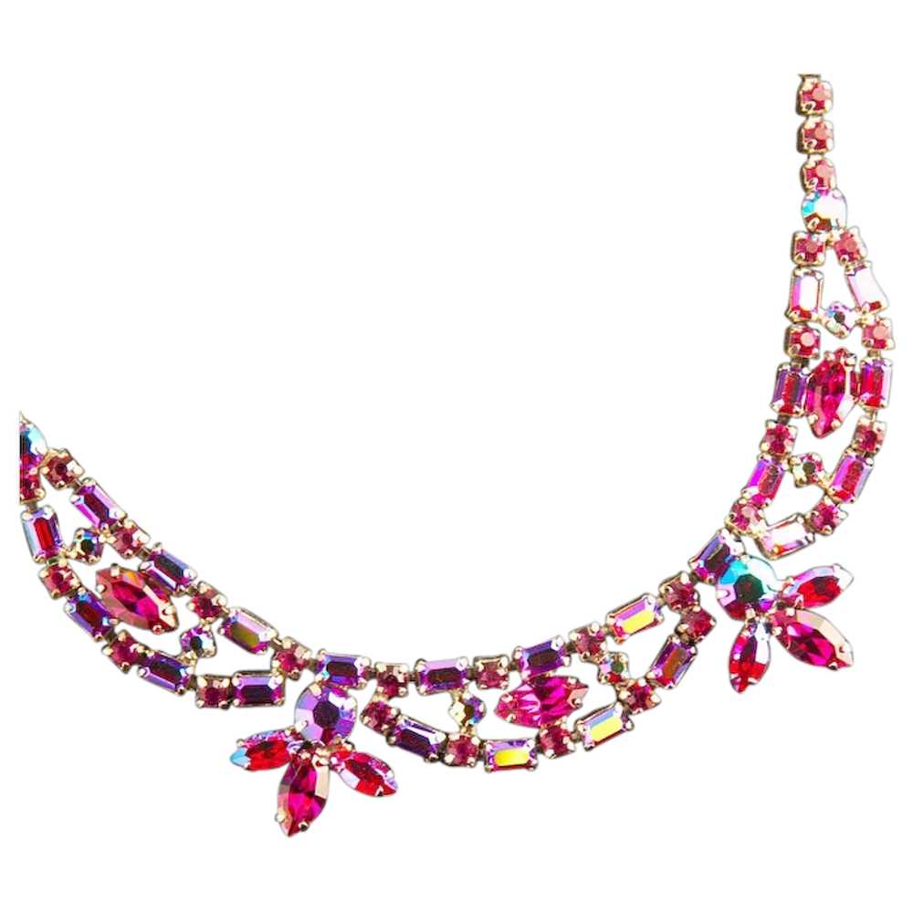 Sherman Fuchsia  Pink Rhinestone Necklace - image 1