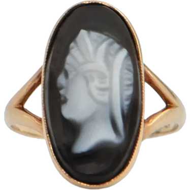 Antique Hardstone Onyx Cameo 14k Gold Ring - image 1