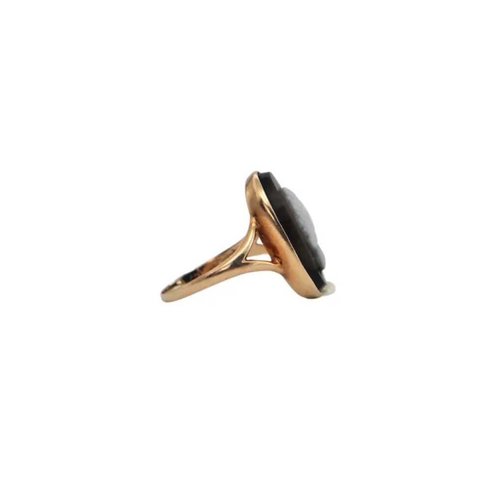 Antique Hardstone Onyx Cameo 14k Gold Ring - image 5