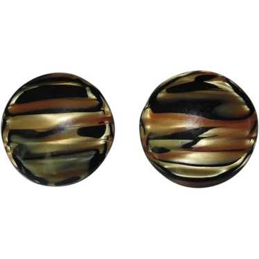 Vintage 60's Lucite Earrings, Marbled Moonglow Bla