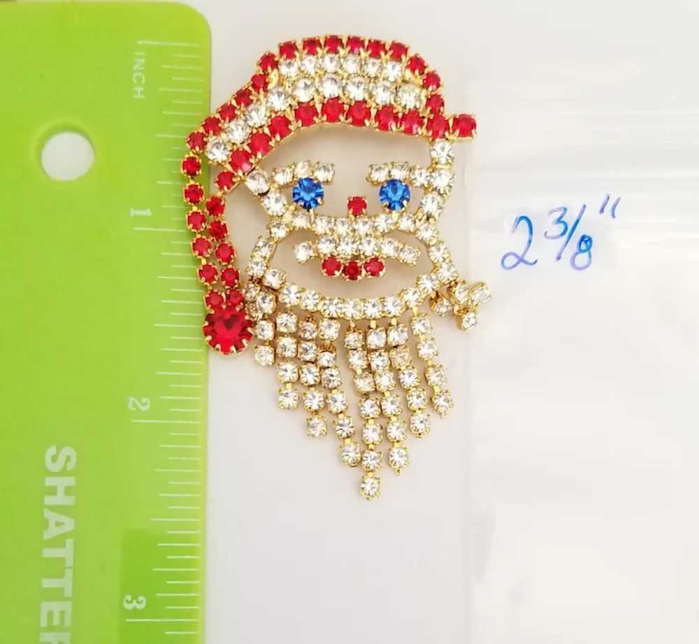 Gold Tone Red Clear Prong Rhinestone Santa Dangle… - image 4