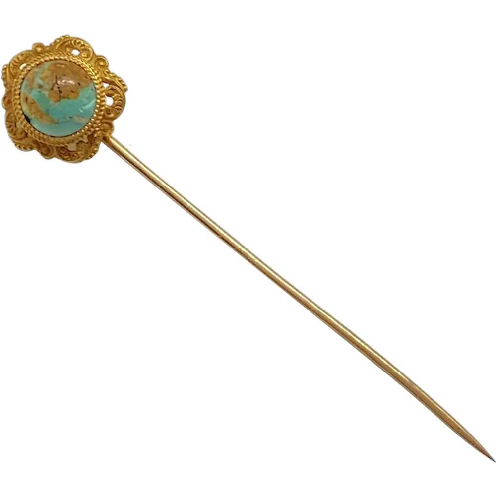 Edwardian Era Stick Pin 14K Gold and Turquoise - image 1