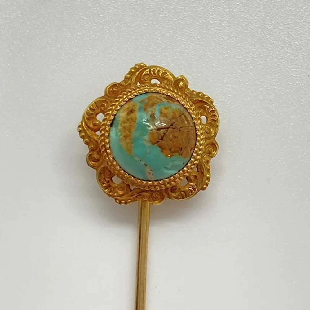 Edwardian Era Stick Pin 14K Gold and Turquoise - image 2