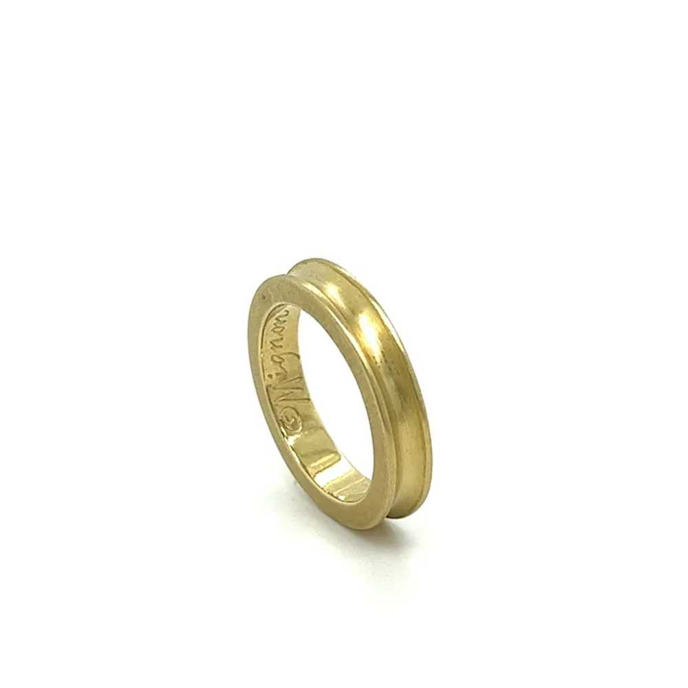 14K Solid Yellow Gold Uneven Curved Ring in Brush… - image 2