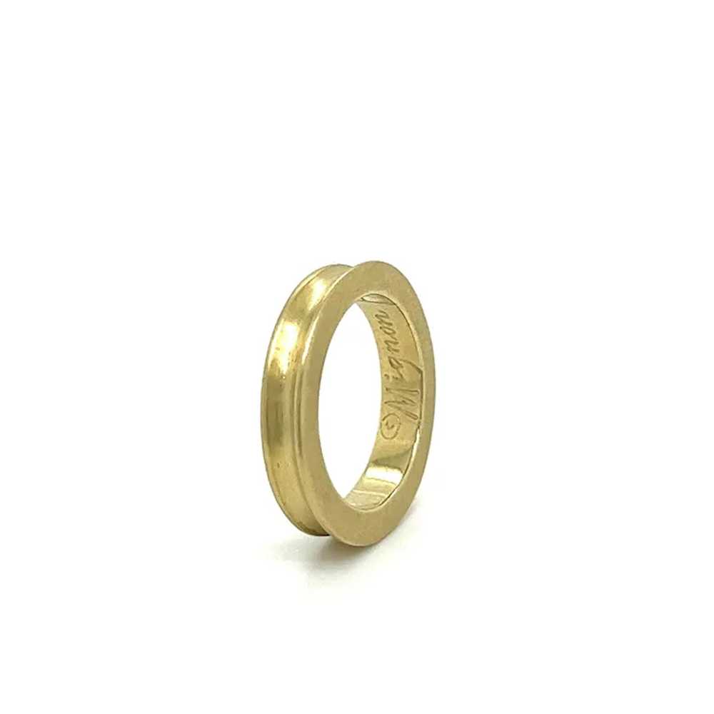 14K Solid Yellow Gold Uneven Curved Ring in Brush… - image 3