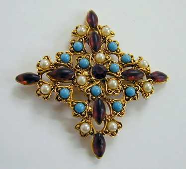 Bold Vintage Pin with Bold Color - Faux Pearl, Am… - image 1