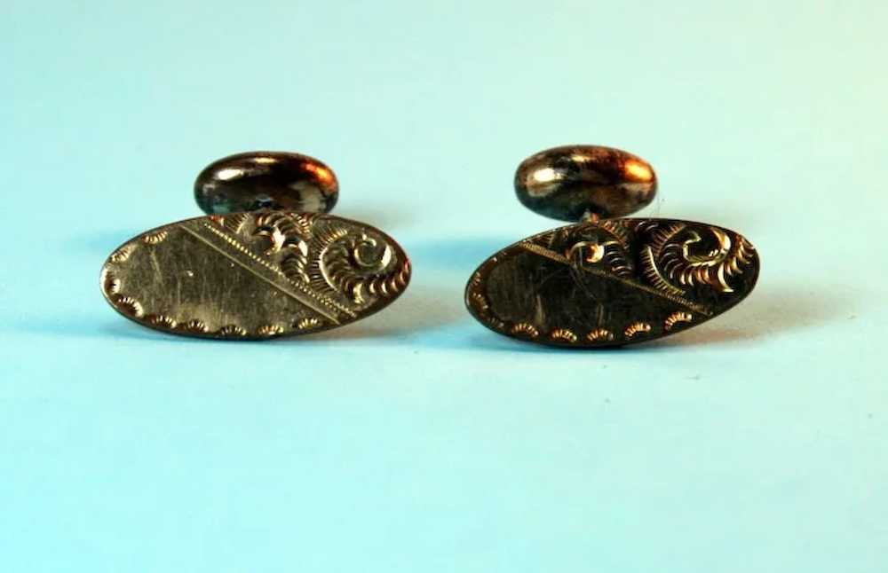 Antique Gold-toned Cuff Links – Handchased Design - image 1