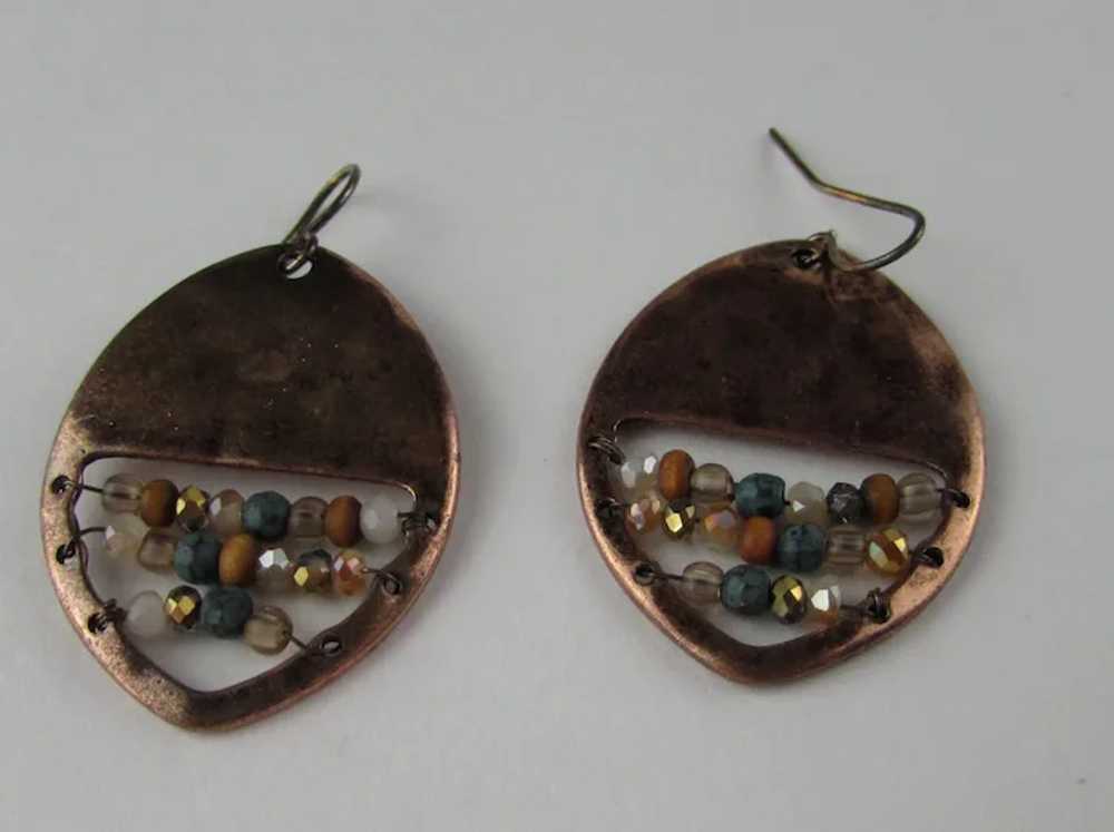 Copper Tone Pierced Earrings With Crystal and Cut… - image 12