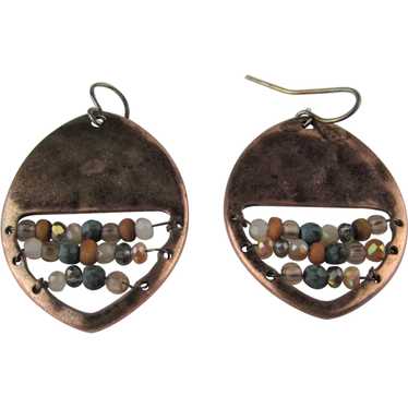 Copper Tone Pierced Earrings With Crystal and Cut… - image 1