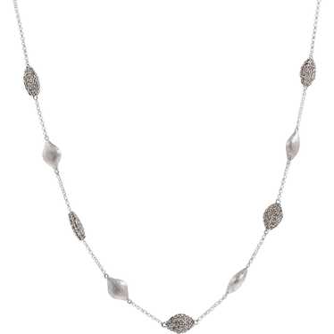 Cluster Diamond Station Necklace 14K White Gold C… - image 1