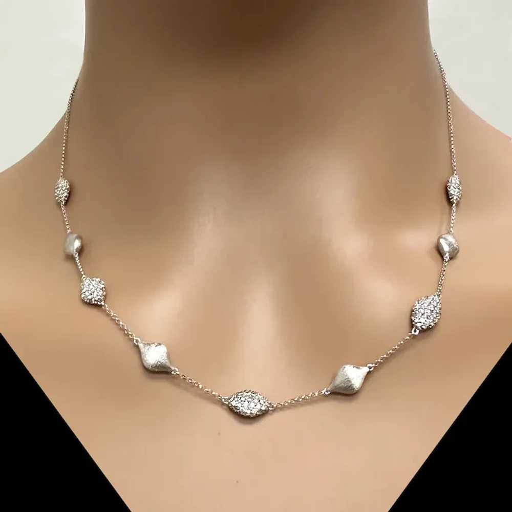 Cluster Diamond Station Necklace 14K White Gold C… - image 2