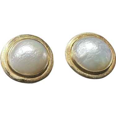 Large Mabe Cultured Pearl Earrings in 14k Gold