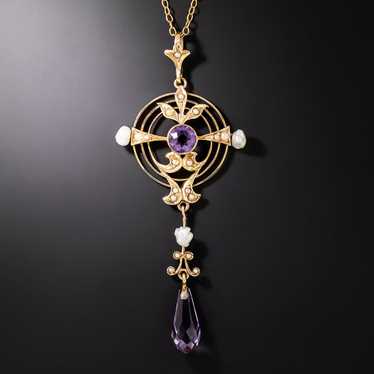 Victorian Amethyst and Pearl Lavalier - image 1
