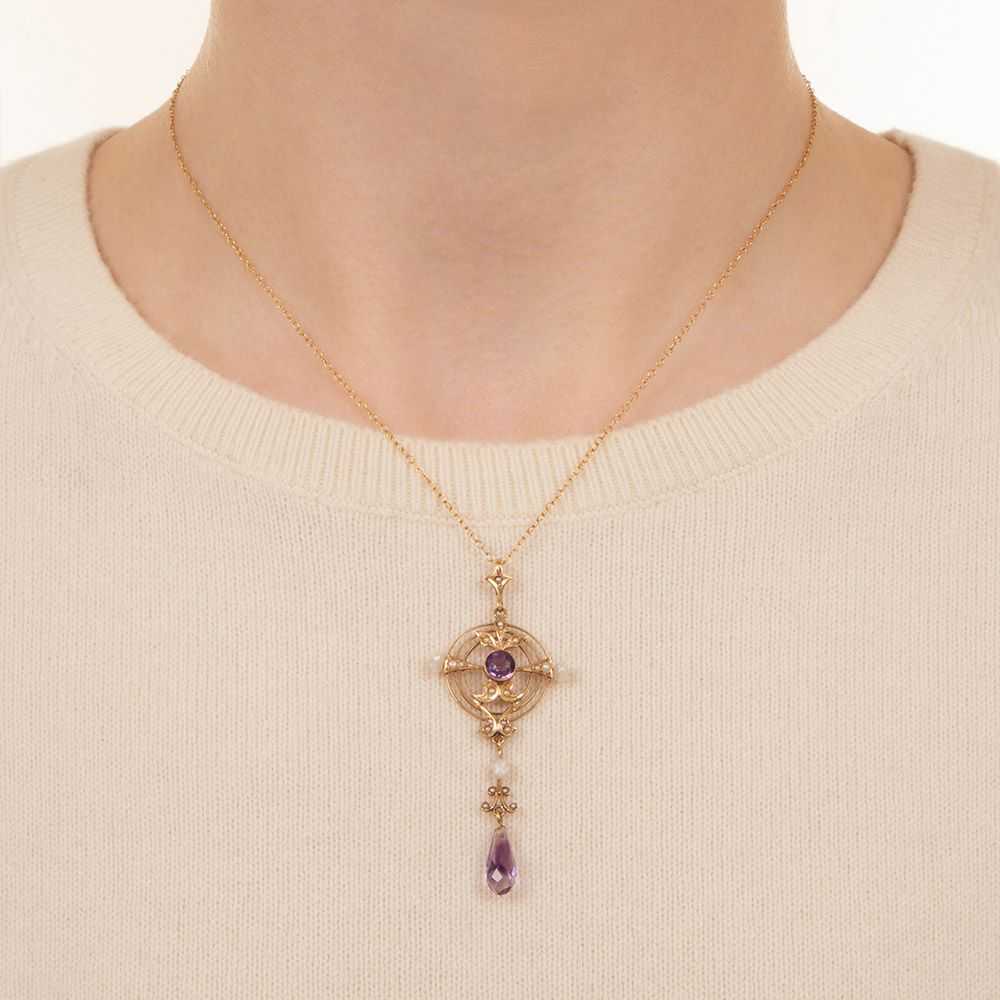 Victorian Amethyst and Pearl Lavalier - image 2