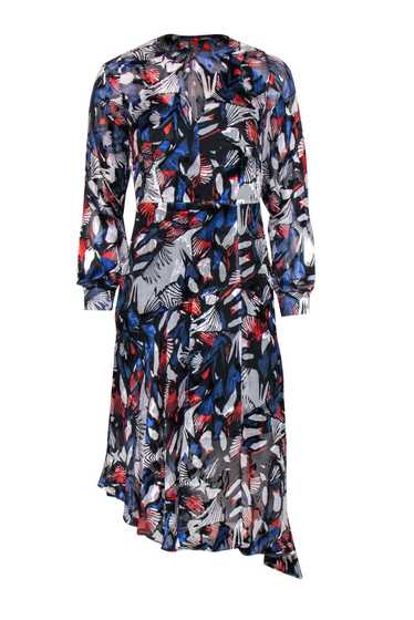 Reiss - Red, White & Blue Floral Print Sheer Long… - image 1