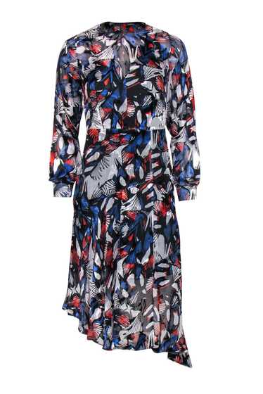 Reiss - Red, White & Blue Floral Print Sheer Long 