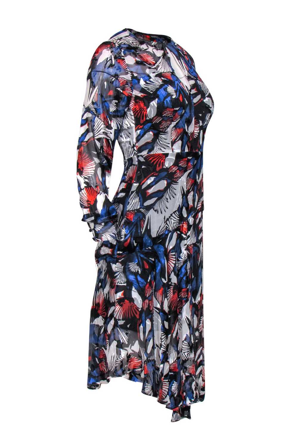 Reiss - Red, White & Blue Floral Print Sheer Long… - image 2