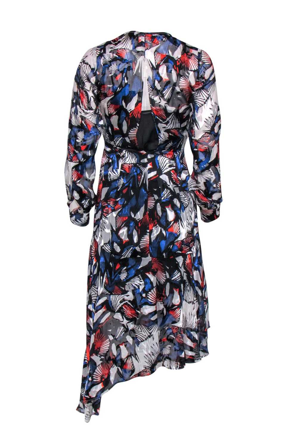 Reiss - Red, White & Blue Floral Print Sheer Long… - image 3