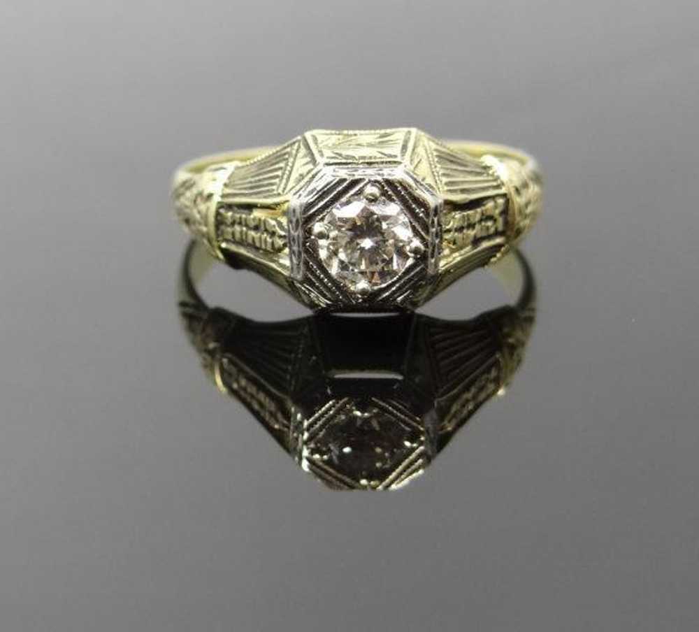 Art Nouveau Green Gold Mens Diamond Ring - image 1