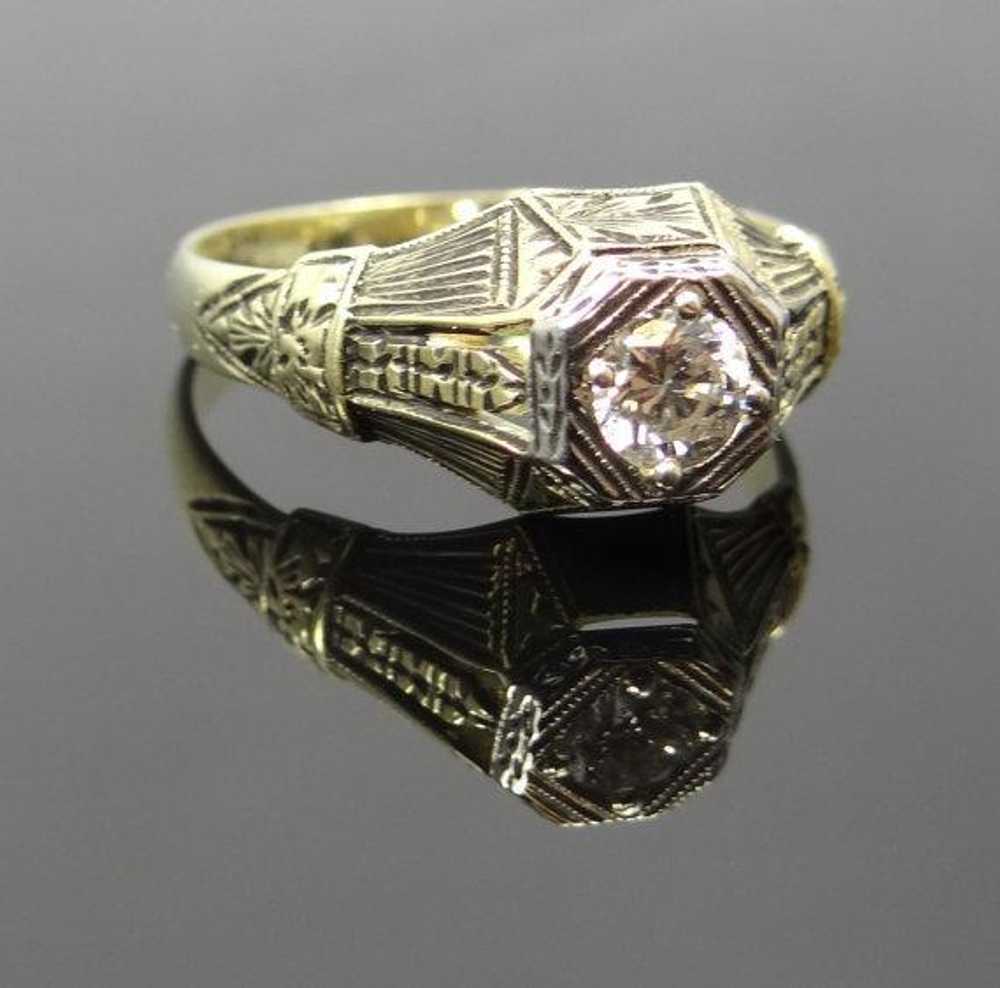 Art Nouveau Green Gold Mens Diamond Ring - image 2