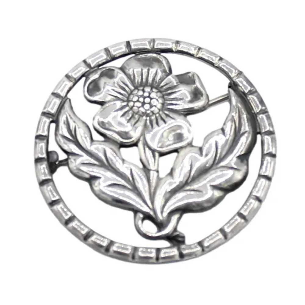 Vintage Stamped STERLING SILVER  Flower Leaf Fram… - image 2